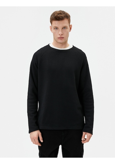 Koton Slim Fit Kazak Bisiklet Yaka Dokulu Uzun Kollu Siyah 4wam70104mk Siyah