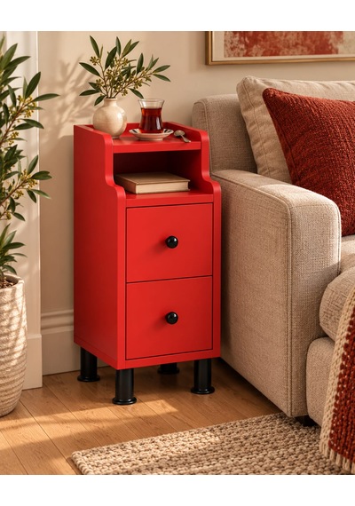 Çok Amaçlı Modern Yan Sehpa Organizer Yatak Odası Komodin 25cm Ahşap Görünümlü Ev Tamamlayıcı Kırmızı Çok Amaçlı Modern Yan Sehpa Organizer Yatak Odası Komodin 25cm Ahşap Görünümlü Ev Tamamlayıcı Kırmızı