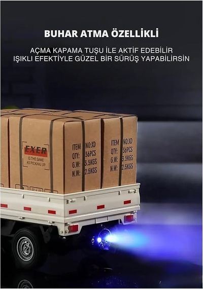 1:16 Ölçekli Işıklı Sesli Uzaktan Kumandalı Buhar Atışlı 2.ghz Frekans Akrobasi Pikap Mavi