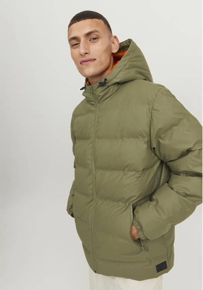 Jack & Jones Suya Ve Rüzgara Dayanıklı Kapüşonlu Puffer Mont - Elements 12239020 Olive Branch Siyah