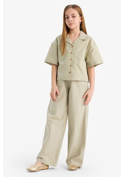 DeFacto Kız Çocuk Cropped Fit Keten Kısa Kollu Gömlek D7638A825SMGN1156