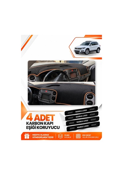 Volkswagen Tiguan 2007-2015 Uyumlu Ön Torpido Koruma Kılıfı Örtüsü - Siyah Kahverengi