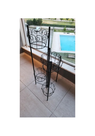 Katlanabilir Metal 5'li Saksılık - Siyah - 100 Cm Yükseklik - Kurulumsuz Boyalı Dekoratif Bitki Standı Diğer