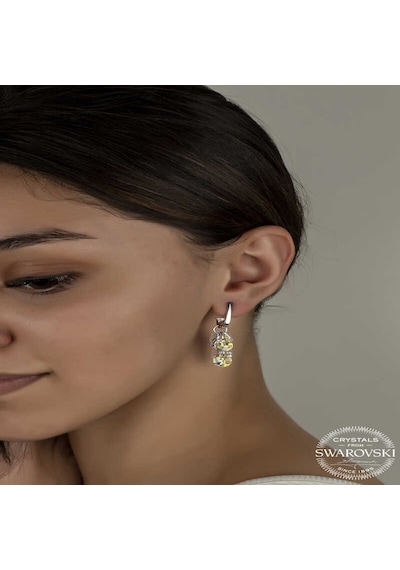 Swarovski Crystal Taşlı Gümüş Salkım Sallantılı Çivili Kadın Küpe Diğer