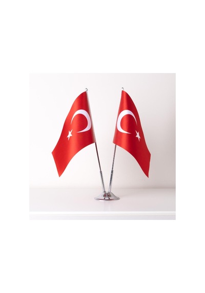 Türkiye 2li Masa Bayrağı Saten Kumaş Dijital Baskı 15x22,5 cm