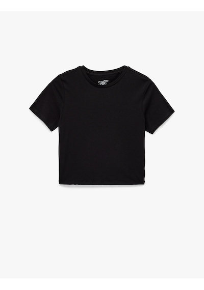 Koton Slim Fit Kısa Kollu Pamuklu Bisiklet Yaka Spor Tişört Siyah 7wak10053nk
