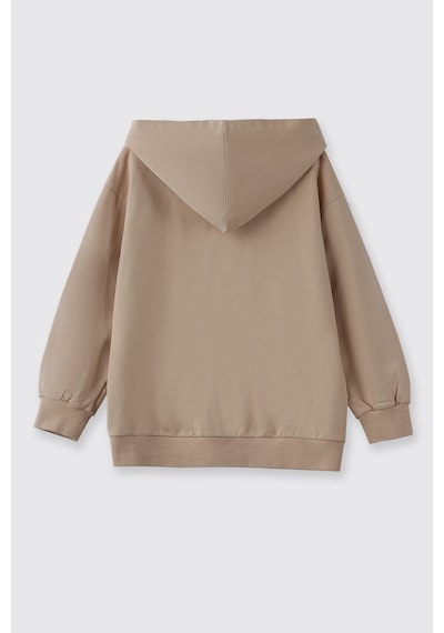 Panço Erkek Çocuk Kapüşonlu Fermuarlı Bej Sweatshirt Krem