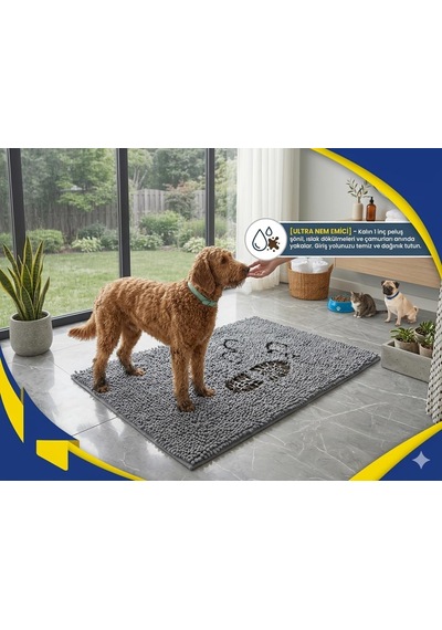 Süper Emici Mikrofiber Köpek Kapı Paspası, Yıkanabilir Şönil Evcil Hayvan Halısı, Hızlı Kuruyan Giriş Paspas