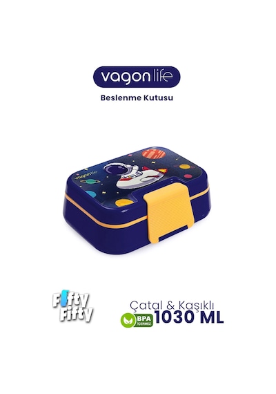 Vagonlife 1030 Ml Tek Kat 4 Bölme Çocuk Beslenme Kutusu Çatal / Kaşık -ffb1262 Mavi