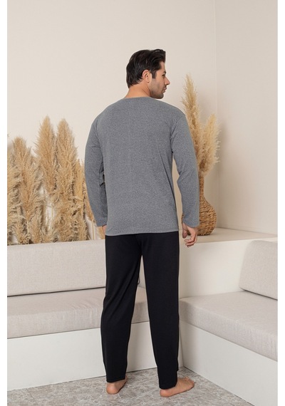 Sude Homewear Erkek Uzun Kol Pijama Takımı Antresit