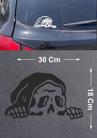 Bagajdan Bakan İskelet Sticker - Araba Oto Motosiklet Karavan Cam Sticker - 00112 30x18 Cm