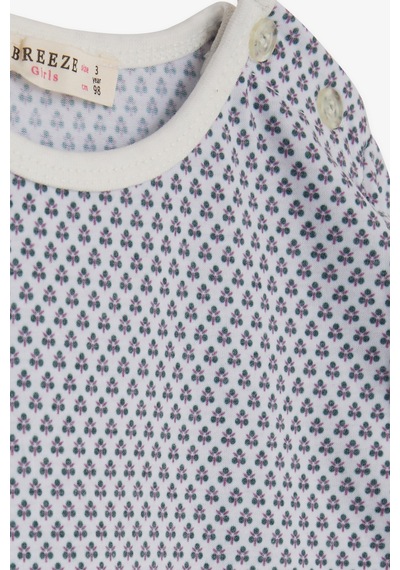 Breeze Kız Bebek Pijama Takımı Minik Çiçek Desenli 9 Ay-3 Yaş, Beyaz