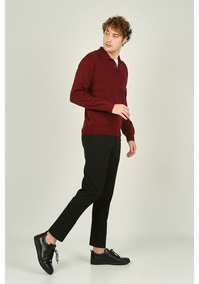Ateş Triko Erkek Polo Yaka Düğmeli Yün Kazak 6091023 D.bordo D.bordo Bordo