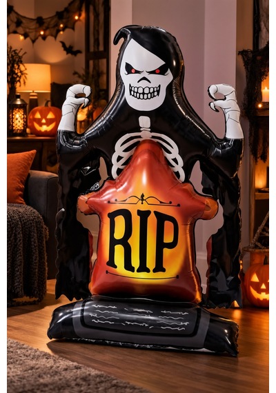 Halloween Rıp Mezar Taşı Azrail Folyo Balon 70x110 Cm Cadılar Bayramı Parti Ev Dekorasyon Süsü Diğer