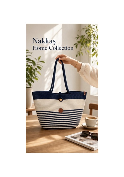 Nakkaş Home Collection Jüt Kadın Çanta Hasır Görünümlü Omuz Çantası, Plaj Ve Günlük Kullanım-50x30 Cm Lacivert-beyaz Nakkaş Home Collection Jüt Kadın Çanta Hasır Görünümlü Omuz Çantası, Plaj Ve Günlük Kullanım-50x30 Cm Lacivert-beyaz