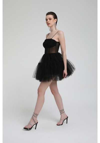 Fashion Cocktail Transparan Tül Bel Kabarık Etekli Askılı Mezuniyet Abiye Elbise Siyah Siyah Fashion Cocktail Transparan Tül Bel Kabarık Etekli Askılı Mezuniyet Abiye Elbise Siyah Siyah