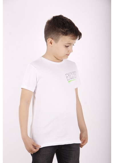Toontoy Kids Toontoy Erkek Çocuk Baskılı Bisiklet Yaka Kısa Kollu Tişört Beyaz