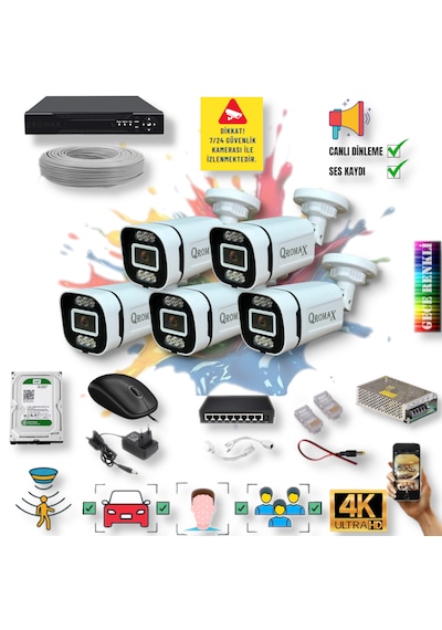 5 Kameralı Ip Set Yapay Zeka Özellikli Gece Renkli Sesli Ip 4386w 5 Kameralı Ip Set Yapay Zeka Özellikli Gece Renkli Sesli Ip 4386w