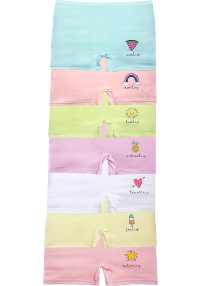 New Lilla 107 Child Days 7'li Kız Çocuk Boxer Şort Paketi V21- Karışık Açık Renkler