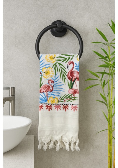Bambu Baskılı Plaj Havlusu Peştemali Organik Bambu 90x170 İnce Peştemal Flamingo