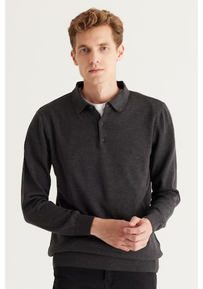 AC&Co / Altınyıldız Classics Erkek Antrasıt Melanj Standart Fit Normal Kesim Polo Yaka Pamuklu Triko Kazak Antrasit Melanj AC&Co / Altınyıldız Classics Erkek Antrasıt Melanj Standart Fit Normal Kesim Polo Yaka Pamuklu Triko Kazak Antrasit Melanj