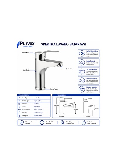 Spektra Yüksek Lavabo Bataryası - Çanak Lavabo İçin Uzun Musluk, Krom Kaplama Pirinç Gövde Lüks Banyo Bataryası