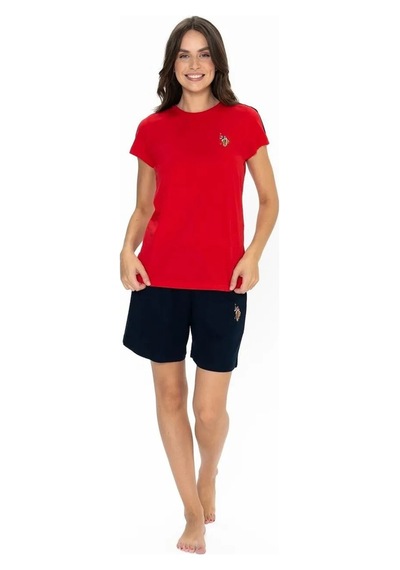 U.s. Polo Assn. Kadın Yuvarlak Yaka Alt Üst Pijama Şort Takım Kırmızı L