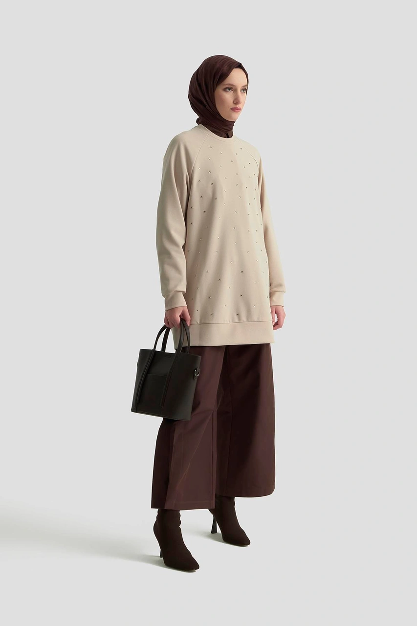 Armine Trend Önü Taş İşlemeli Tunik Bej 25kt449 Bej