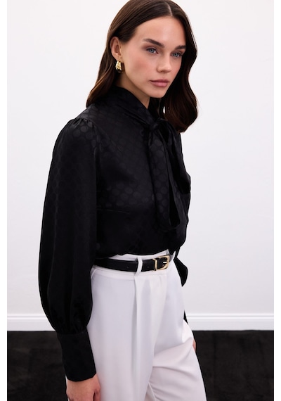 Sateen Puantiye Desenli Gömlek - Siyah-136902 Siyah