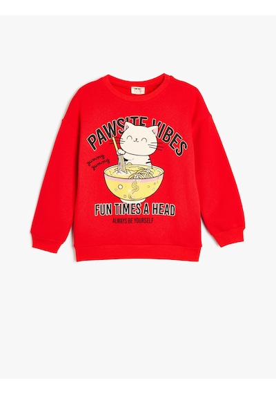 Koton Sweatshirt Bisiklet Yaka Kedi Baskılı Kırmızı 5wkg10262ak Kırmızı Koton Sweatshirt Bisiklet Yaka Kedi Baskılı Kırmızı 5wkg10262ak Kırmızı