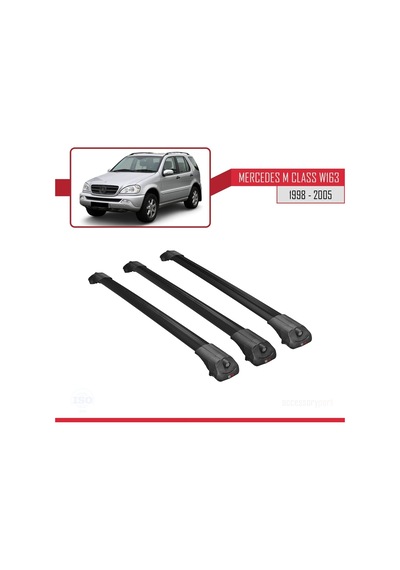 Mercedes M Class W163 1998-2005 Arası İle Uyumlu Ace-1 Ara Atkı Tavan Barı Siyah 3 Adet Bar