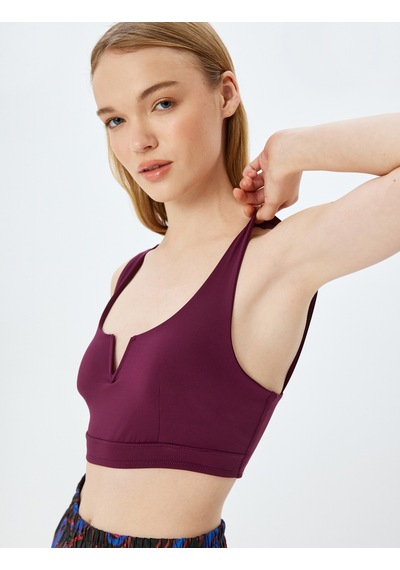 Koton V Yaka Kaplı Slim Fit Kolsuz Sporcu Sütyeni Bordo 5wak30062nk Bordo