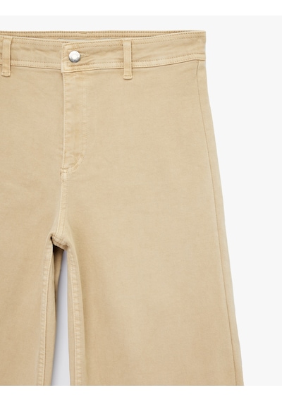 Koton Normal Bel Rahat Kalıp Kesik Paça Jean Pantolon - Culoette Jean Bej 6sal40004mw Ekru