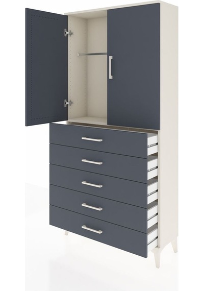 Arges Dolap Tek Raflı 5 Çekmeceli Tek Askılı 88x30x182 Aytaşı... Aytaşı