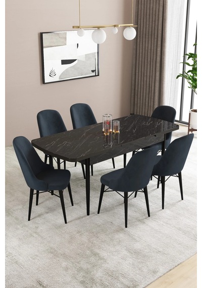 Familieconcept Almira Serisi, Siyah Mermer Desen 80x132 Açılabilir Mdf Mutfak Masası Takımı 6 Adet Sandalye Antrasit Familieconcept Almira Serisi, Siyah Mermer Desen 80x132 Açılabilir Mdf Mutfak Masası Takımı 6 Adet Sandalye Antrasit