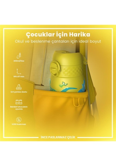 Ion8 - Paslanmaz Çelik Çocuk Suluk - Dinozorlar - 400 Ml - Sızdırmaz Çok Renkli