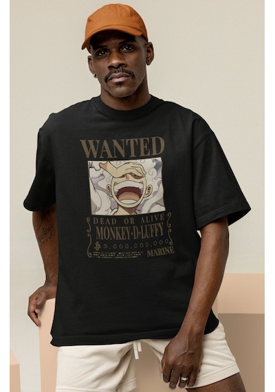 Sevbano Wanted Dead Or Alive Monkey D. Luffy Baskılı Unisex Oversize One Siyah