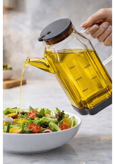 Füme Cam 800 Ml Yağdanlık Sürahi Akıtmaz & Kaymaz Silikon Tabanlı Yağlık Füme