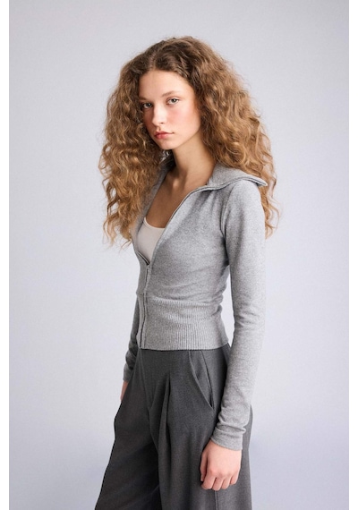 Defacto Fıtted Yarım Balıkçı Yaka Hırka G8421ax26spgr108 Gri-gr108