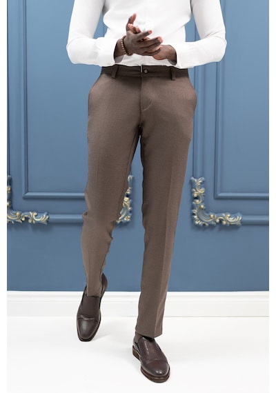 Notra Slimfit Pamuklu Kendinden Çizgili Mevsimlik Kumaş Pantolon Koyu Kahve