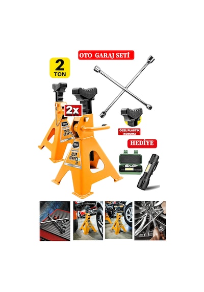 2000kg Kapasiteli 2set Sehpa Tip Kriko Standı + 4'lü Bijjon Set