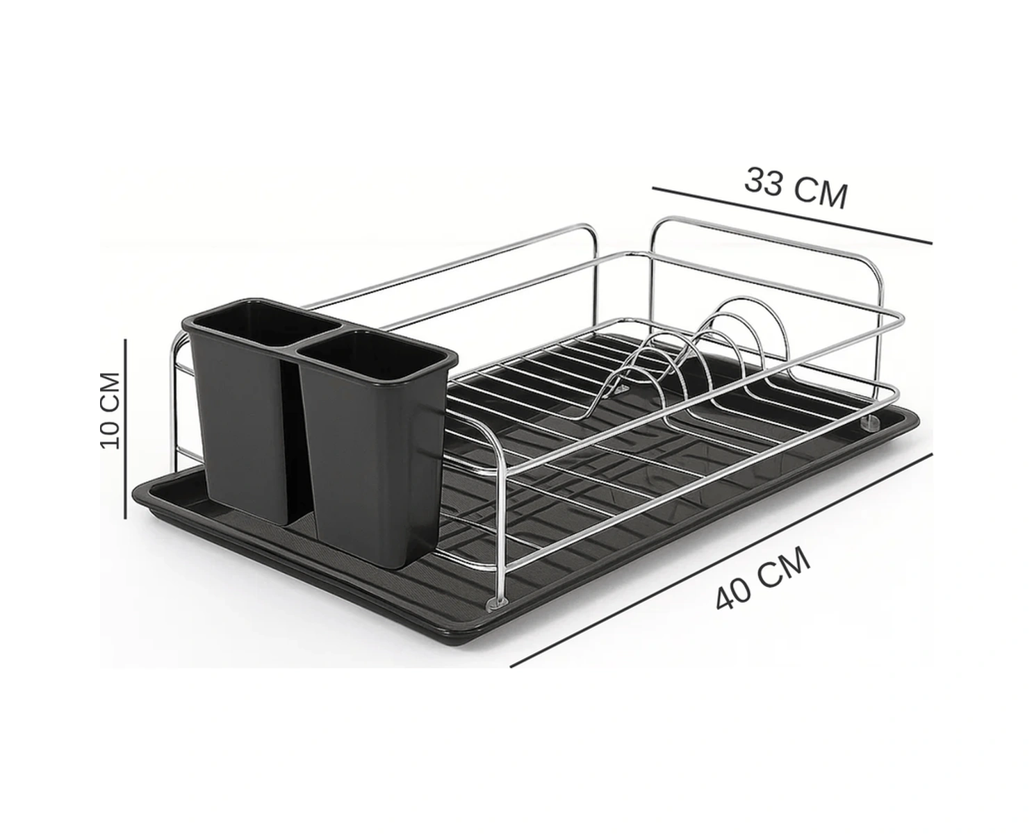 Metal Tezgah Üstü Bulaşık Sepeti Tabak Bardak Rafı Plastik Altlıklı Organizer - Krom Krom