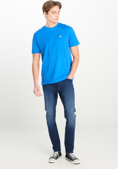 Regular Fit Normal Kesim Bisiklet Yaka Pamuklu Saks Mavisi Tişört Ferris