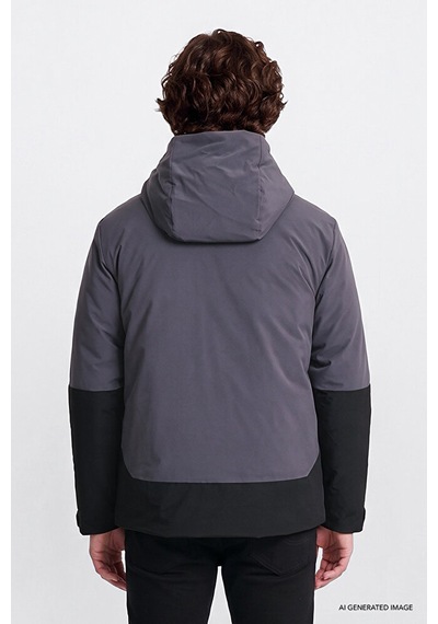 Lee Relaxed Fit Rahat Kesim Kapüşonlu Cepli Şişme Puffer Mont Gri