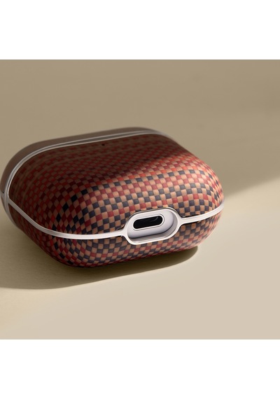 Apple Uyumlu AirPods 4 Kılıf Aramid Fiber Pitaka Tactile Woven Sunset-moonrise Serisi Sunset Kapak Kahverengi