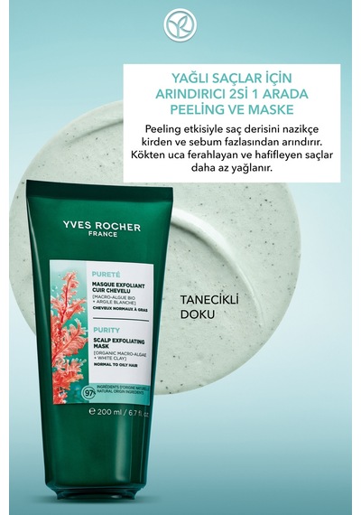 Yves Rocher Arındırıcı 2si1 Arada Peeling Ve Maske - Yağlı Saçlar / Purete - Vegan -200ml