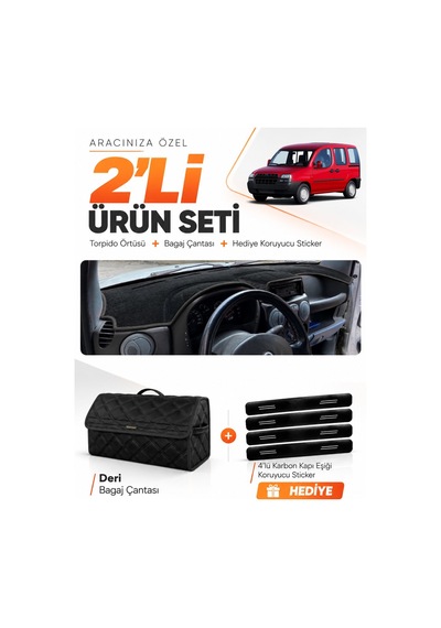 E-biz Fıat Doblo 2000-2008 Airbagsiz Küçük Ekran Uyumlu Torpido + Deri Çanta - Siyah - Fı005