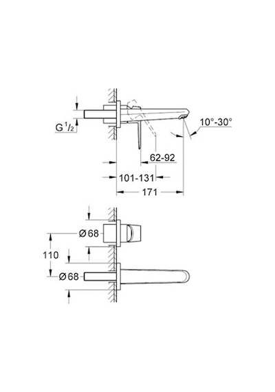 Grohe Eurodisc Cosmopolitan İki Delikli Duvardan Lavabo Bataryası