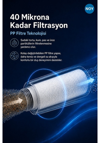 Duş Başlığı Seti Filtreli Duş Başlığı 6 Fonksiyonlu 5 Yedek Filtre Hediyeli Premium Serisi Siyah