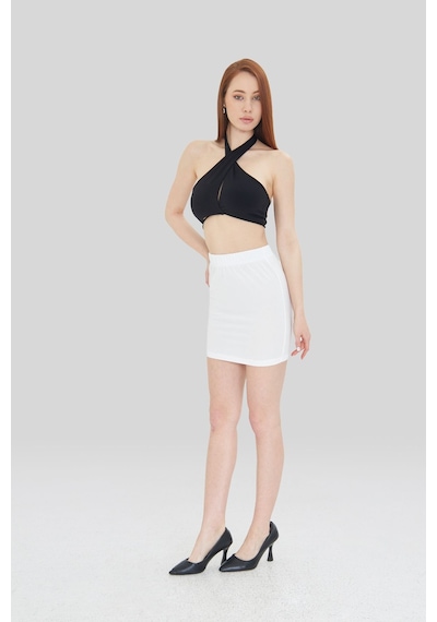 Lesa Wear Yüksek Bel Likralı Mini Etek Beyaz